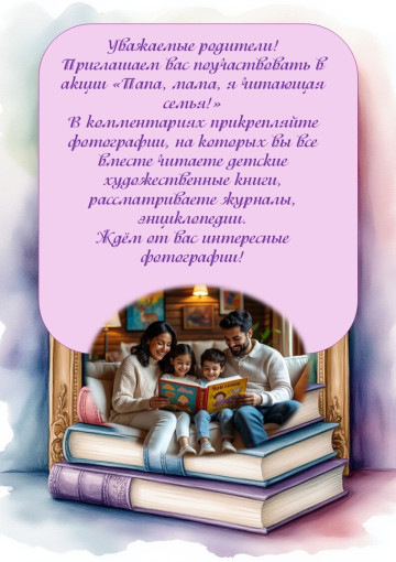 Акция "Папа, мама, я читающая семья!" Акция "Папа, мама, я читающая семья!".